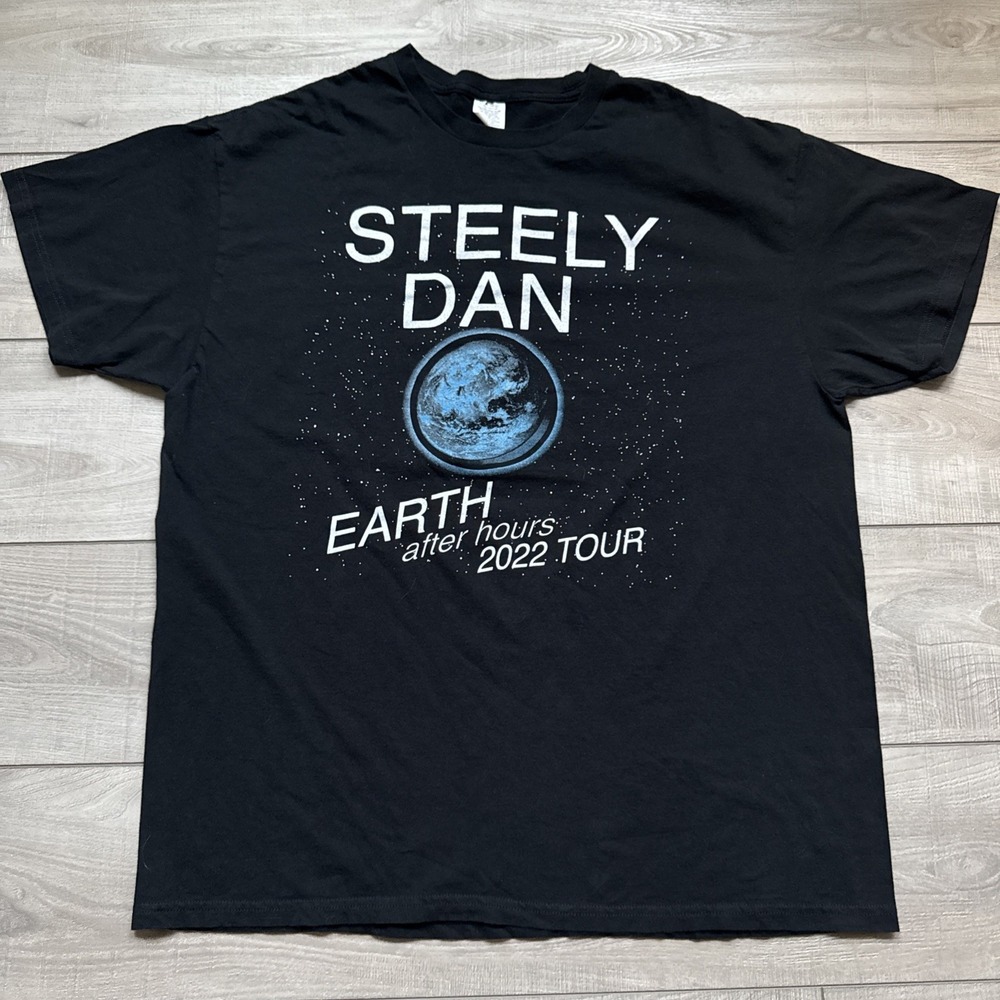 XL Steely Dan Earth After Hours‎ 2022 Tour Logo Dbl Sided Black T Shirt Band Tee